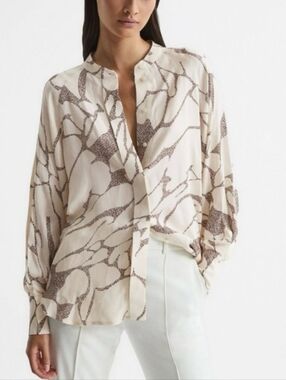 Reiss Harri Blouse Abstract Animal Print Long Sleeve Top US 8
